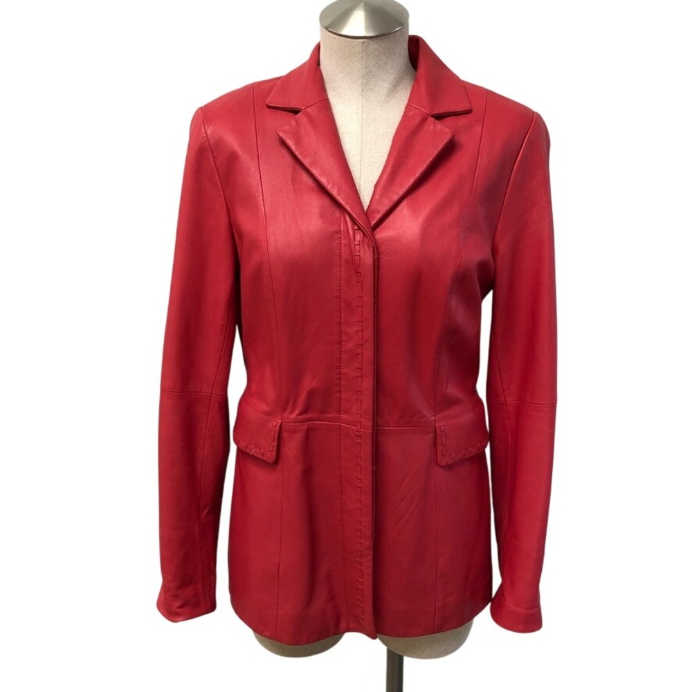 Doncaster Leather Blazer Womens 6 Red Jacket Whipstitch Detail Professional Coat